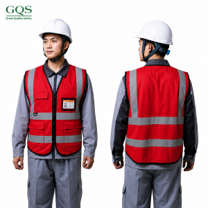 ÁO PHẢN QUANG CAO CẤP CÓ TÚI MÀU ĐỎ