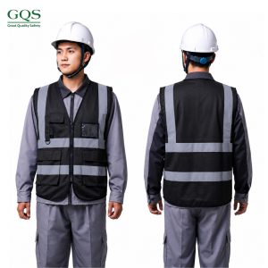 ÁO PHẢN QUANG CAO CẤP CÓ TÚI MÀU ĐEN